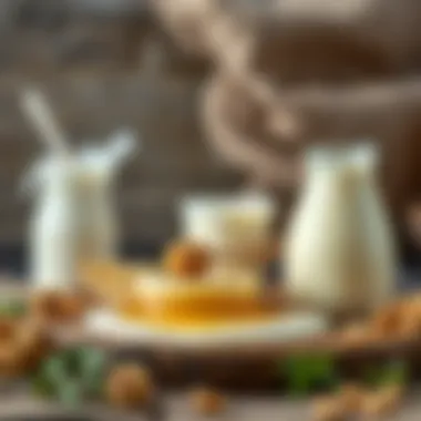 A natural setting showcasing milk and honey ingredients