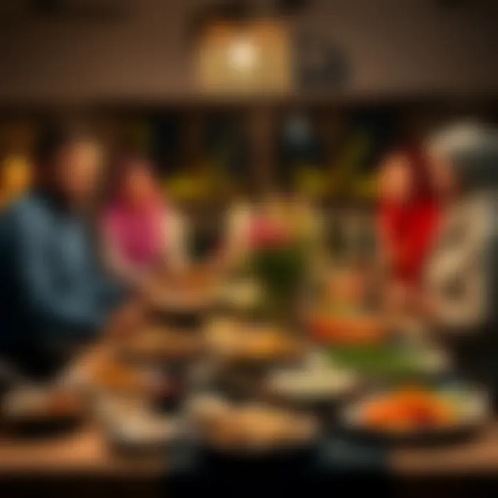 A family gathering around a beautifully arranged iftar table