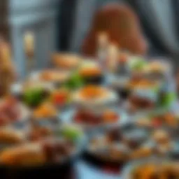 A beautifully arranged iftar table featuring various meat dishes