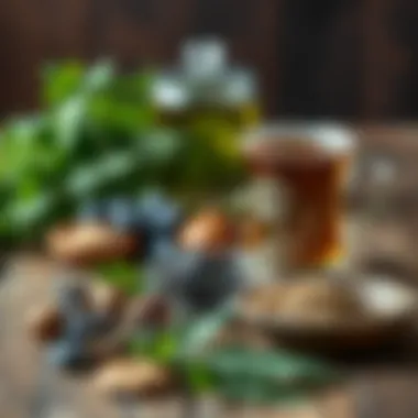 Ingredients for Nettle Tea Ingredients for brewing nettle tea arranged aesthetically on a wooden table