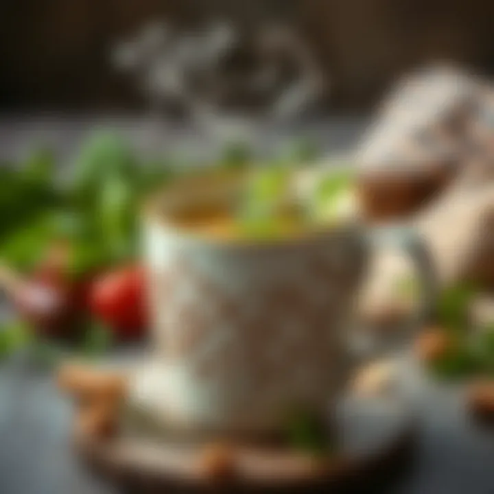 Steaming Cup of Nettle Tea A steaming cup of nettle tea garnished with fresh herbs, highlighting its essence
