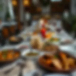 A beautifully arranged iftar table adorned with traditional dishes and local delicacies.