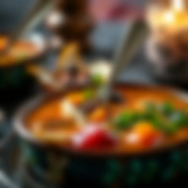 Close-up of a traditional Turkish soup served during iftar, showcasing vibrant colors and textures.