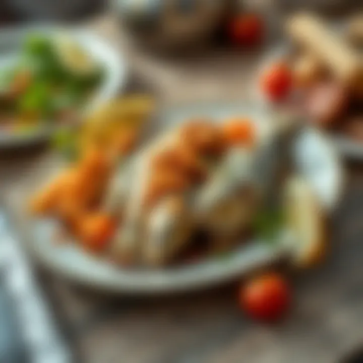 Delicious Kalkan Fish Presentation Delicious Kalkan fish on a serving plate with garnishes