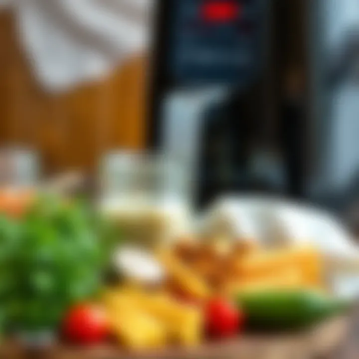 Healthy Ingredients for Cooking with Karaca XL Airfryer Close-up of healthy ingredients placed beside the Karaca XL Airfryer