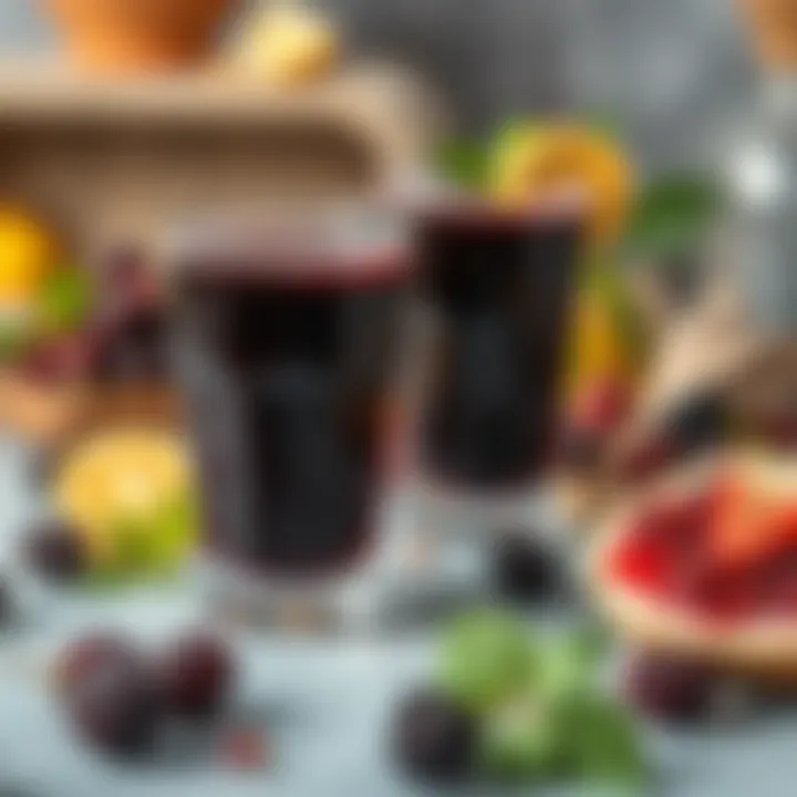 A vibrant, healthy lifestyle scene with black mulberry juice