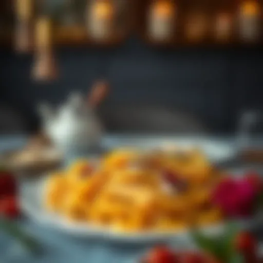 Elegant presentation of Kardinal Pasta with decorative elements.