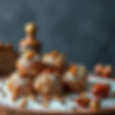 An artistic presentation of chestnut candy garnished with nuts and spices.