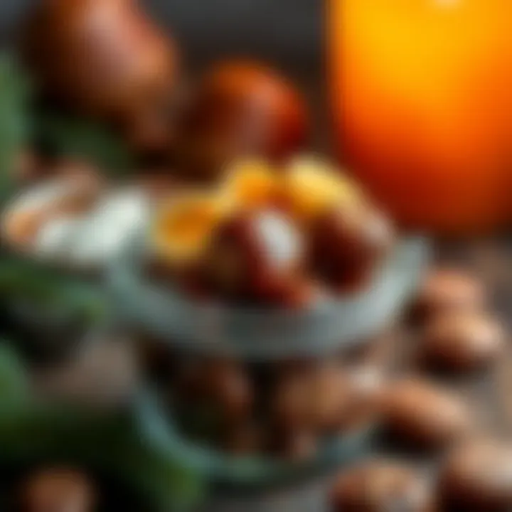 A jar filled with glossy chestnut candy, showcasing its rich texture and color.