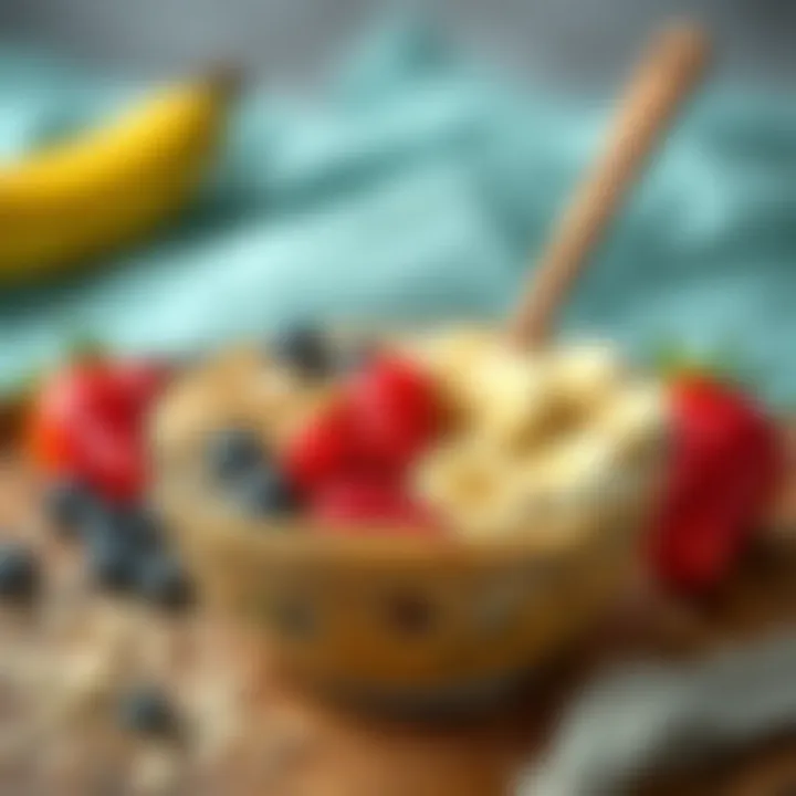 A healthy breakfast bowl featuring raw peanut butter, banana, and oats