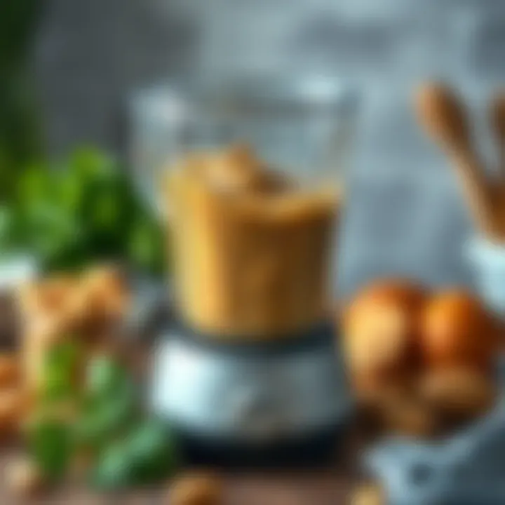 Homemade raw peanut butter in a blender with fresh ingredients