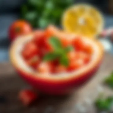 Refreshing Melon Salad with Mint A refreshing melon salad garnished with mint