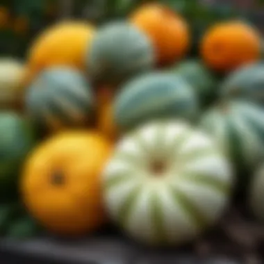 Diverse Melon Varieties Various melons displayed in a natural setting