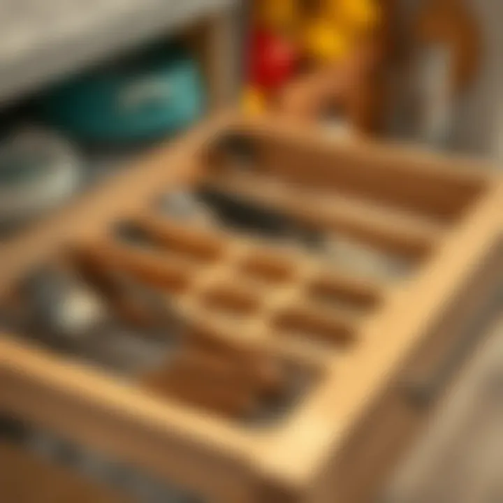 Innovative Drawer Solutions for Culinary Tools Interior view of a kitchen drawer with specialized dividers for utensils.