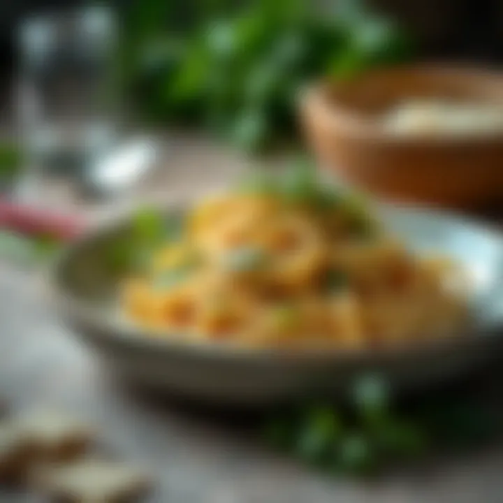 Garnished pasta with fresh herbs