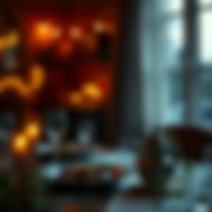 A cozy dinner setting with romantic lighting