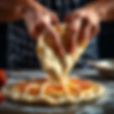 A close-up of the pide dough being shaped