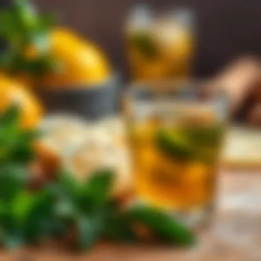Close-up of mint lemon tea ingredients