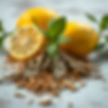 Dried mint leaves and fresh lemons