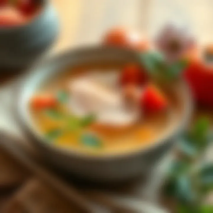 Clear Broth for Digestive Ease A bowl of clear broth, a gentle food choice for upset stomach