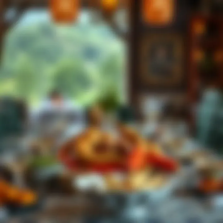 A traditional Ottoman dining experience set up, reflecting the cultural significance of food in social gatherings.