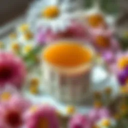 A calming cup of chamomile tea surrounded by flowers