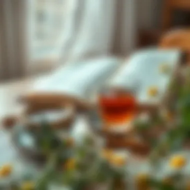 Relaxation with Chamomile Tea and Literature A serene setting with chamomile tea and a book for relaxation