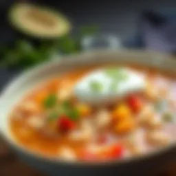 Delicious bowl of rice soup topped with creamy yogurt