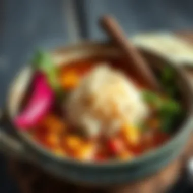 Healthy rice soup served in a rustic bowl