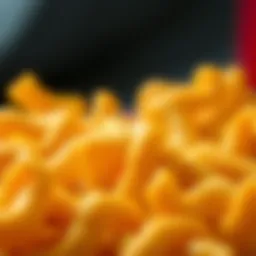 A close-up view of Pringles cheese-flavored snacks showcasing their unique shape and texture.