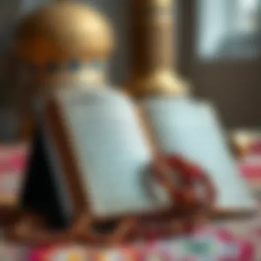 An elegant Quran placed beside prayer beads