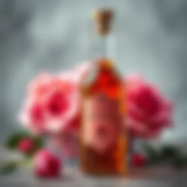 The Essence of Rose Oil Aromatic rose oil bottle with delicate roses in the background