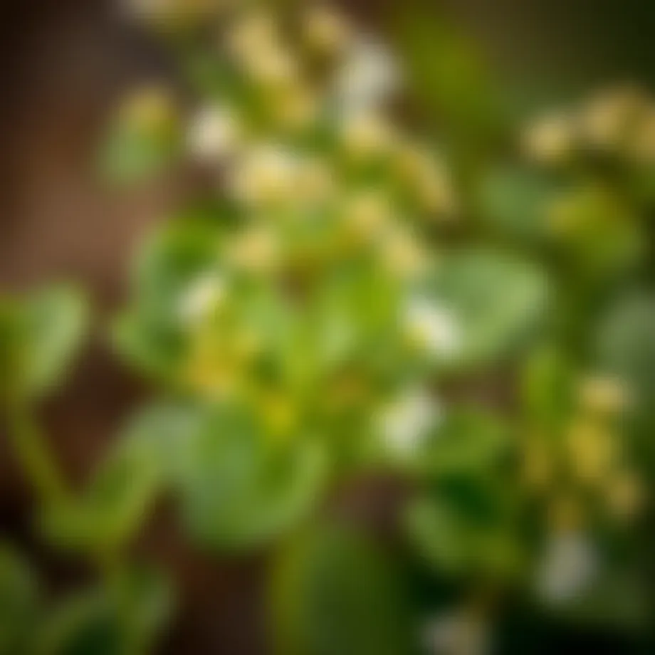 A close-up view of shepherd's purse plant showcasing its delicate leaves and flowers