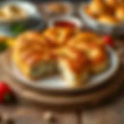 A beautifully arranged plate of freshly baked börek with a golden crust.