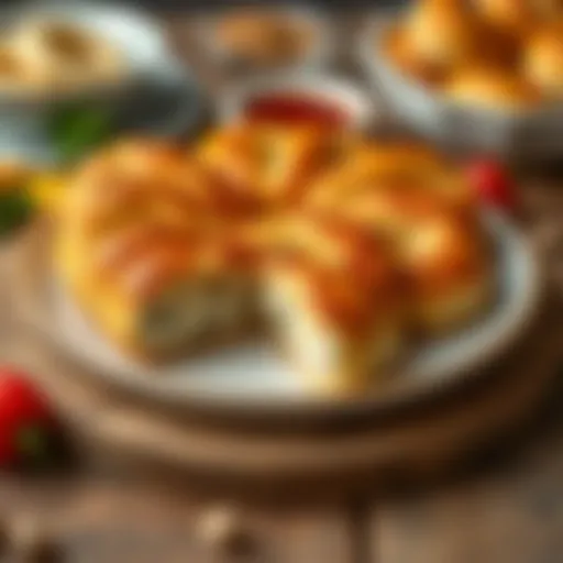 Freshly Baked Börek A beautifully arranged plate of freshly baked börek with a golden crust.