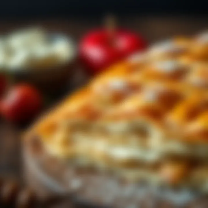 Flaky Layer of Börek A close-up of a flaky layer of börek, highlighting its texture and layers.