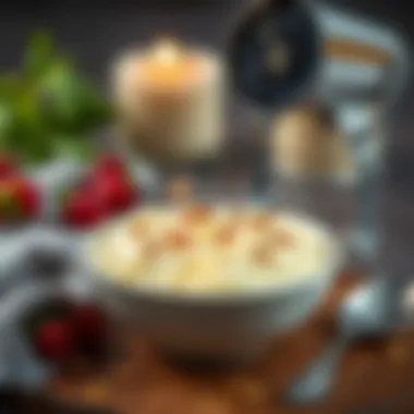 Creamy rice pudding served in a delicate bowl