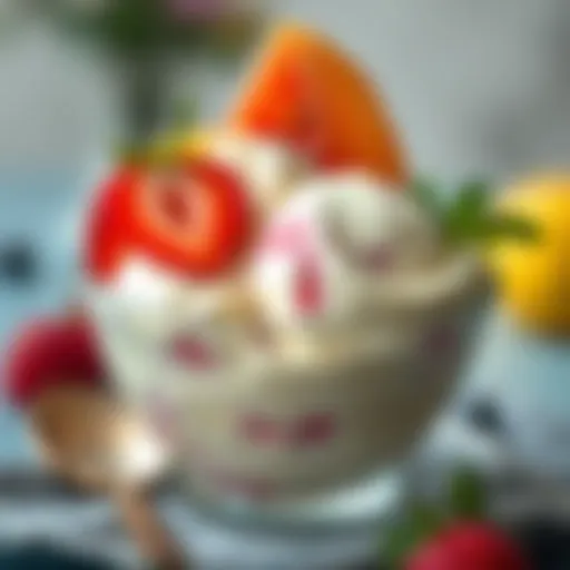 A bowl of creamy dairy-free ice cream topped with fresh fruits