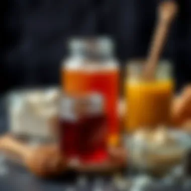 Natural Sweetening Options A variety of natural sweeteners like honey and agave in small jars
