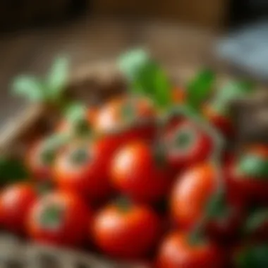 Sweet Tomatoes in a Rustic Basket Vibrant sweet tomatoes in a rustic basket