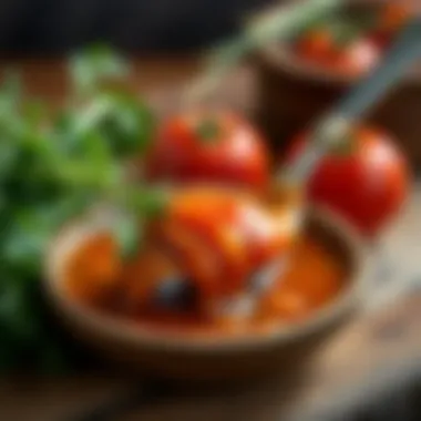 Fresh herbs complementing the mixed sauce