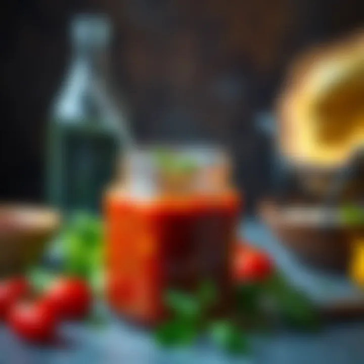 Artful display of homemade mixed sauce in a jar