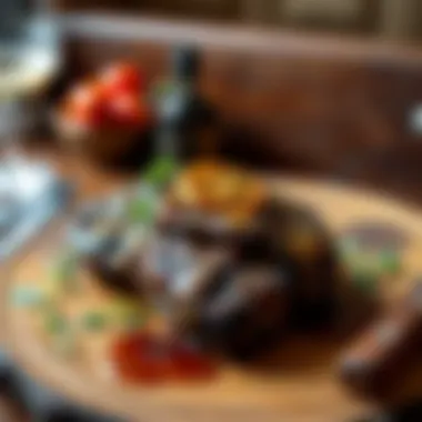 Antrikot steak served on a rustic wooden table