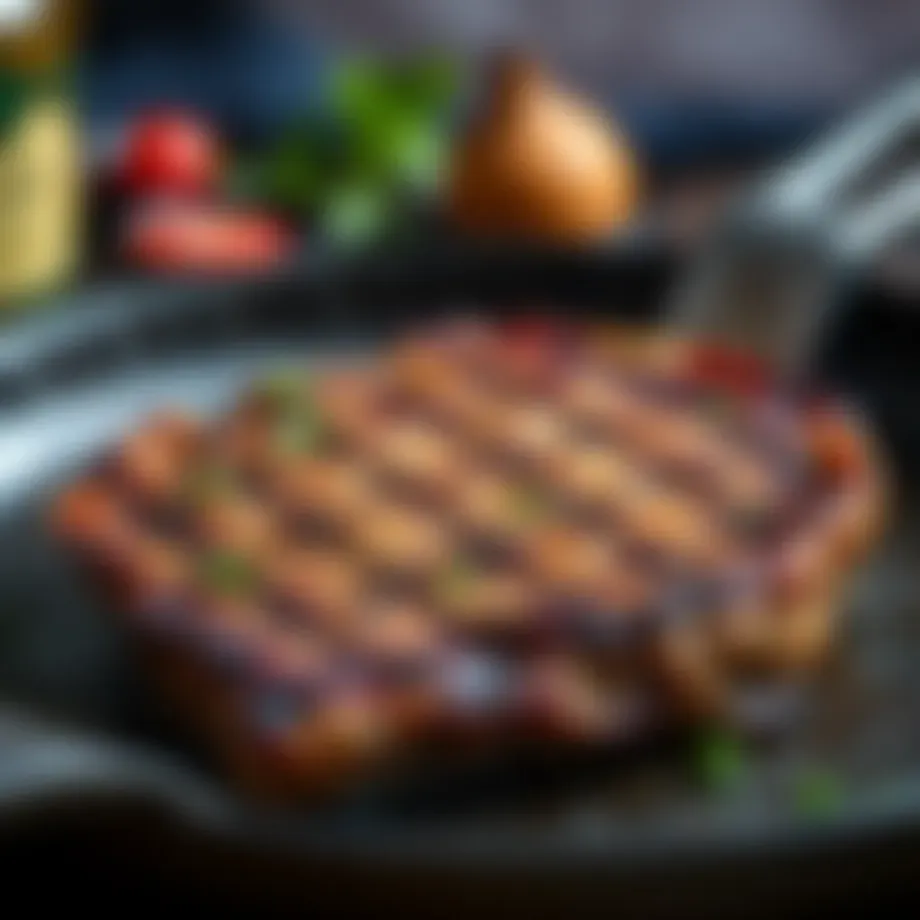 A beautifully seared steak on a skillet