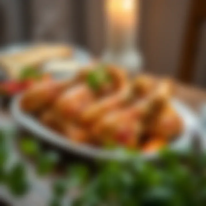 Elegant presentation of boiled chicken drumsticks Serving platter with beautifully presented boiled chicken drumsticks