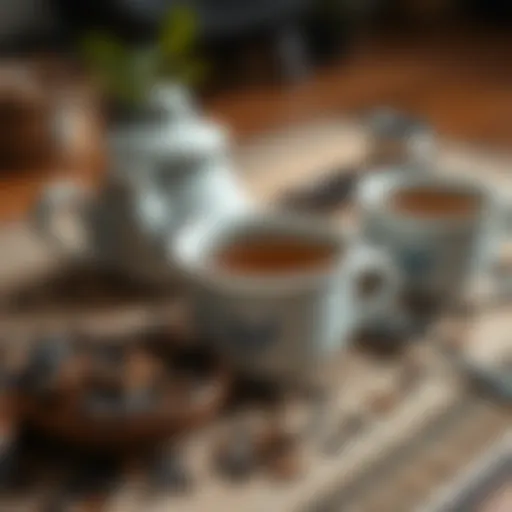 A serene tea ceremony setting showcasing various types of tea leaves.
