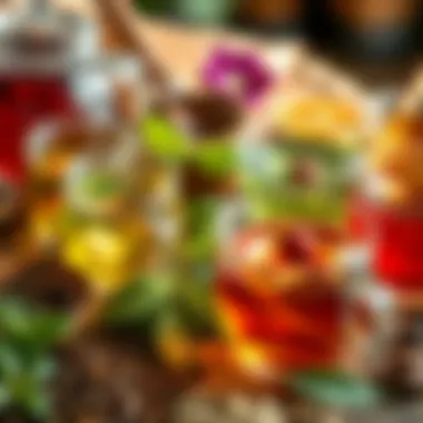 A vibrant display of assorted herbal teas, highlighting their colorful ingredients.