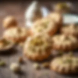 Delicious pistachio cookies arranged on a rustic wooden table