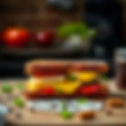 Delicious grilled sandwich with melted cheese and vegetables