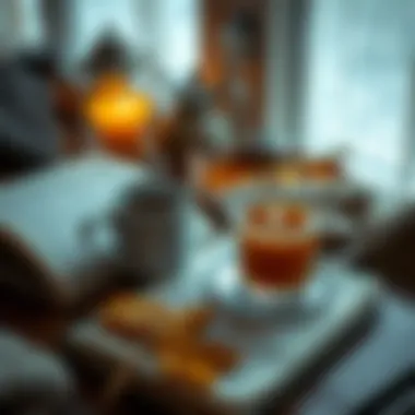 A cozy setting with a book and a cup of ginger tea